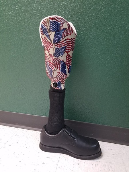 Prosthetic leg with an American flag design